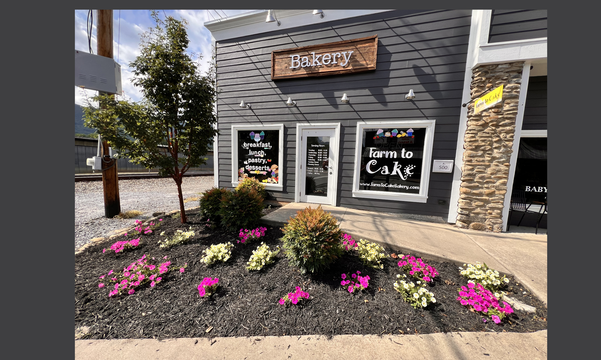 Farm to Cake Bakery for Website header - outside photo